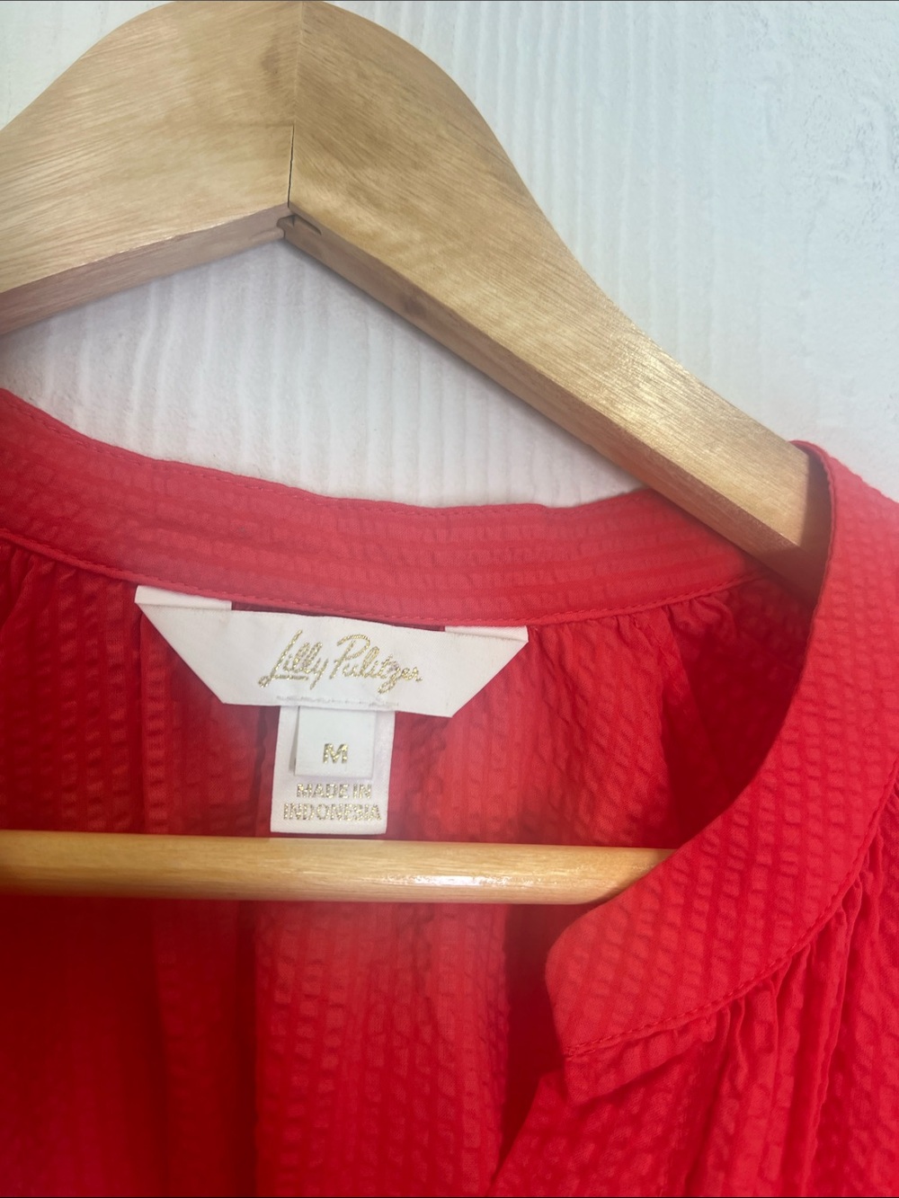 Lilly Pulitzer - Andrea Seersucker Red Loose Oversized Button Down Blouse Med - Picture 7 of 8